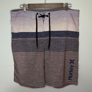 Hurley Men’s Blue and Gray Gradient Stripe Board Shorts